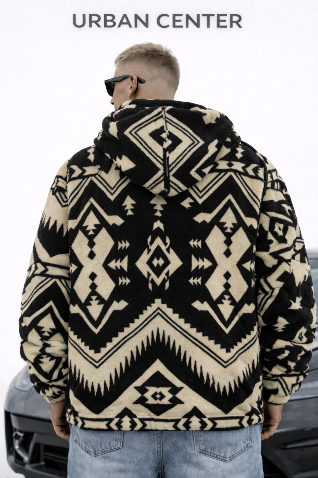 VESTE URBAN LAB NOIR AVEC MOTIF BEIGE