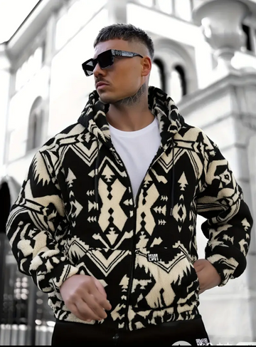 VESTE URBAN LAB NOIR AVEC MOTIF BEIGE