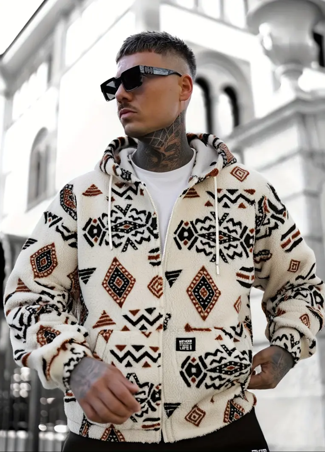 VESTE URBAN-LAB BEIGE AVEC MOTIF MARRON